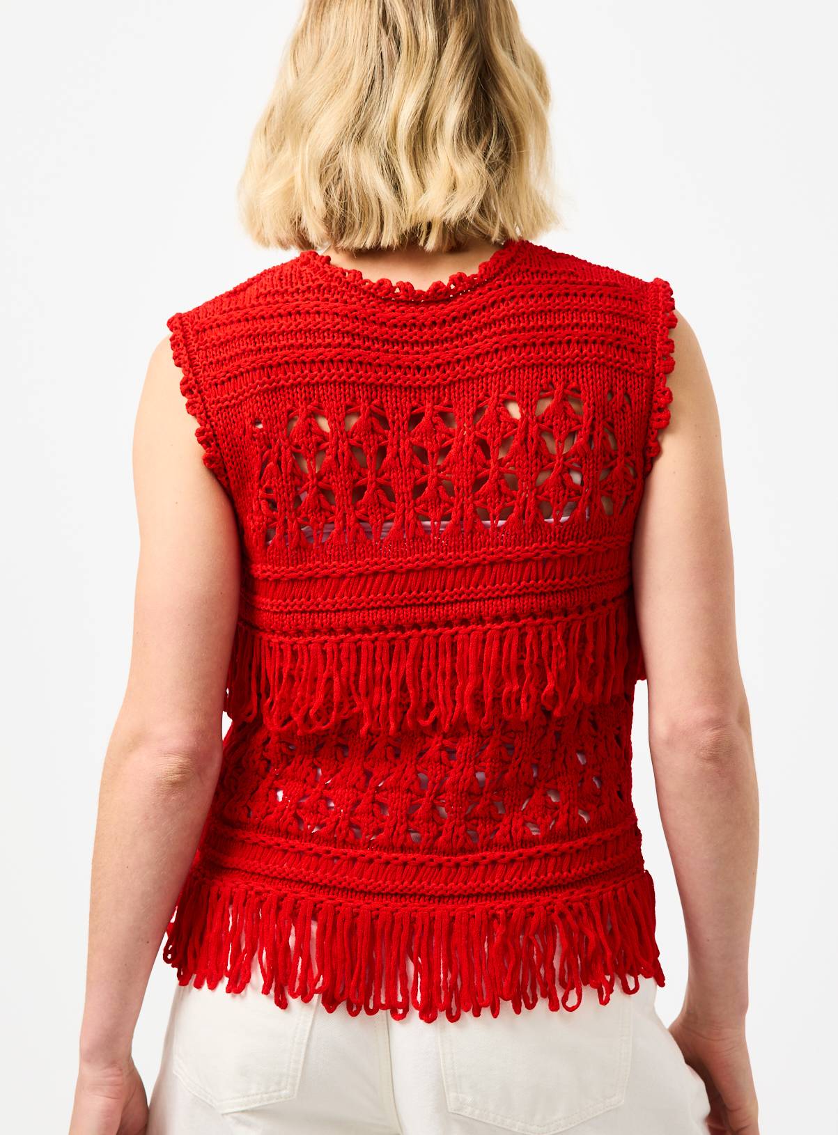 Red Loopy Fringe Knitted Tank Top L - Image 4